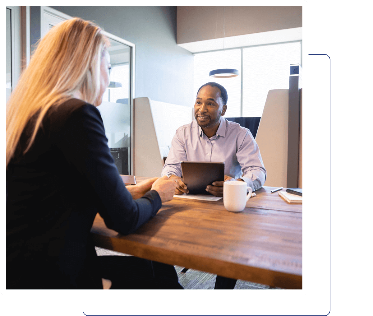 Two people having a business meeting.