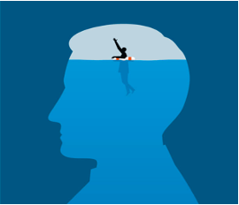 Silhouette with water and drowning figure inside.